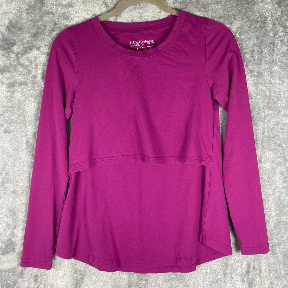 Latched Mama Nursing Top Women S Magenta Very Good Long Sleeve Cotton Spandex